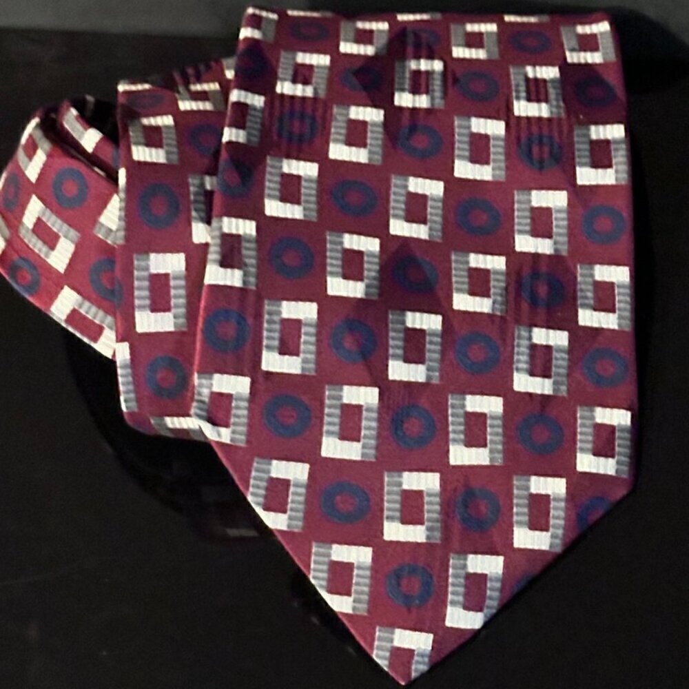 Halston Silk Tie Mid Century Modernist Maroon Gray White